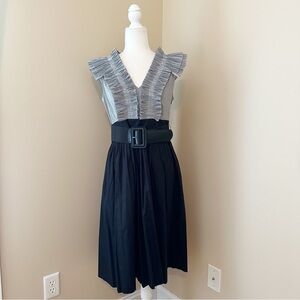 Jessica Howard Ruffle Neck Sleeveless Black White Dress NWT - 12